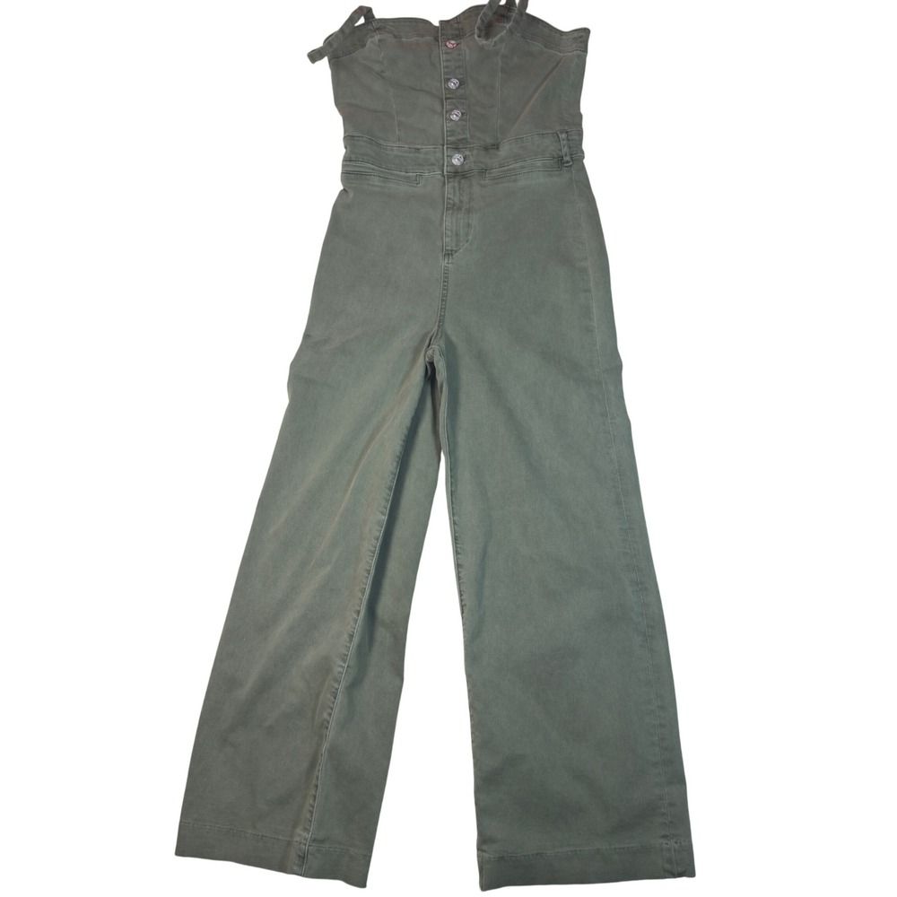 PAIGE Womens 26 Olive Green Denim Jumpsuit Sleeveless Wide Leg Utility Boho